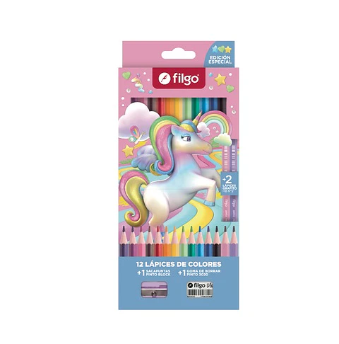Lapices De Colores Filgo Pinto Unicornio X12u + Goma + Lapiz