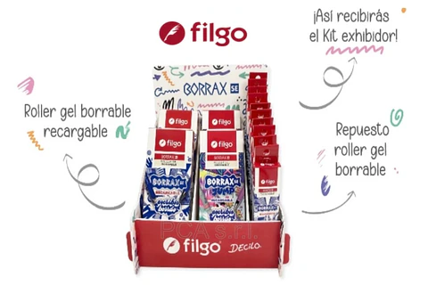 Exhibidor Filgo Borrax 4 Cajas De Boligrafos + 10 Cajas De Tanques.