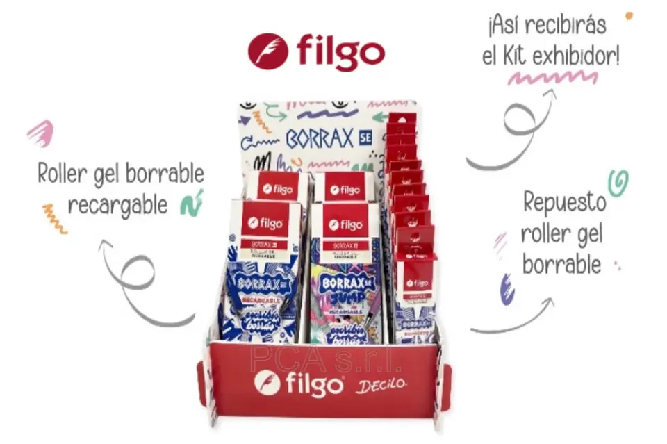 Exhibidor Filgo Borrax 4 Cajas De Boligrafos + 10 Cajas De Tanques. 1