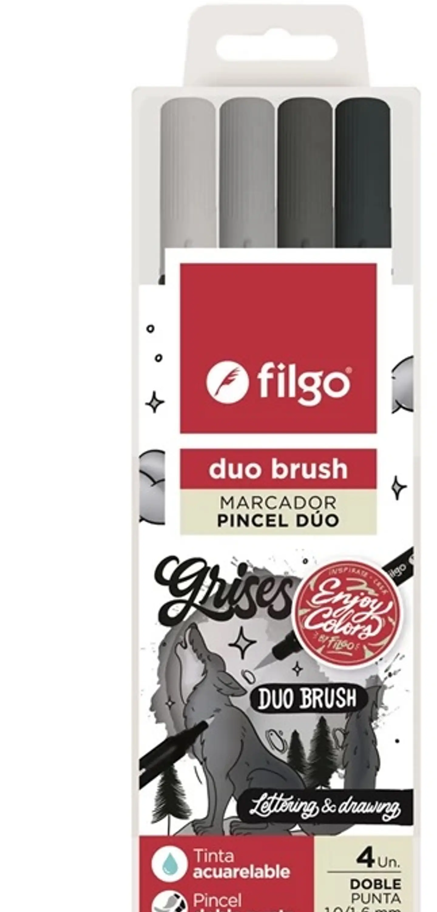 Marcador Filgo Duo Brush Doble Punta X 4 Gris 1