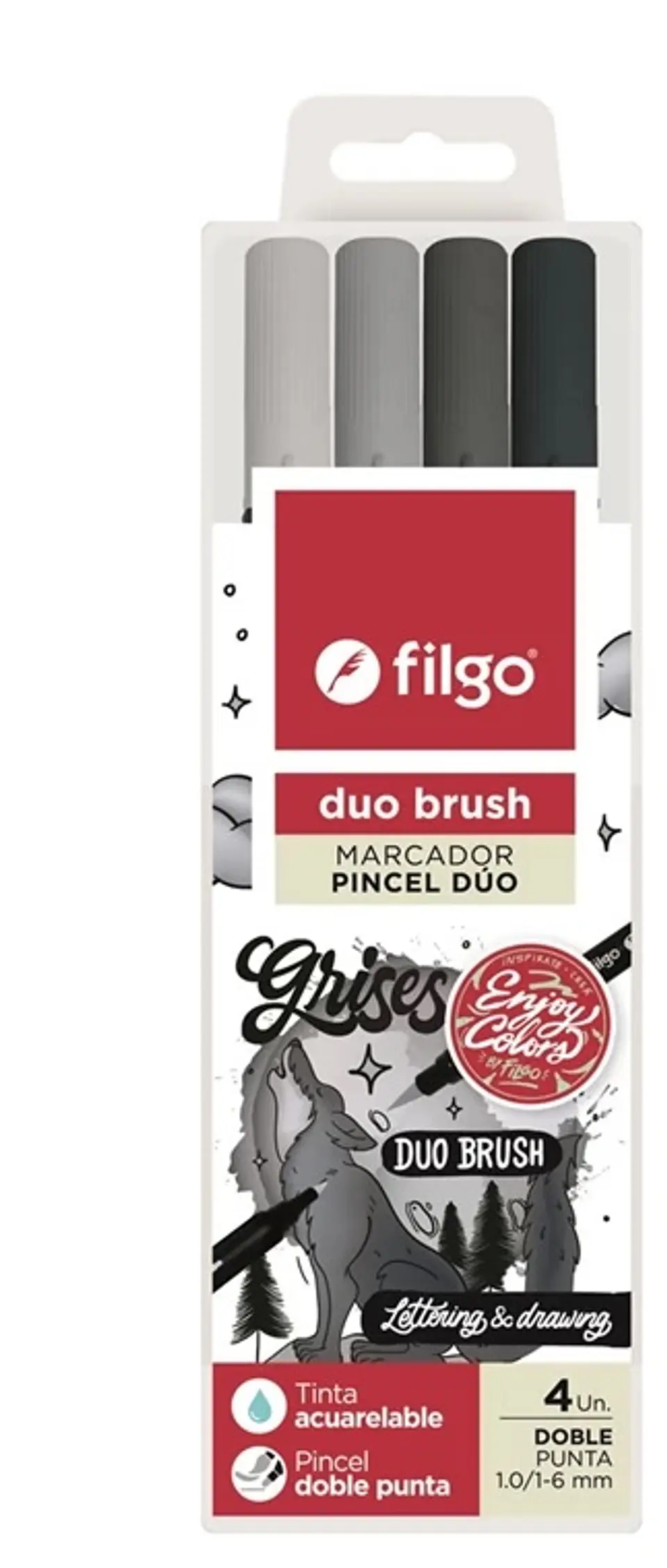 Marcador Filgo Duo Brush Doble Punta X 4 Gris 1