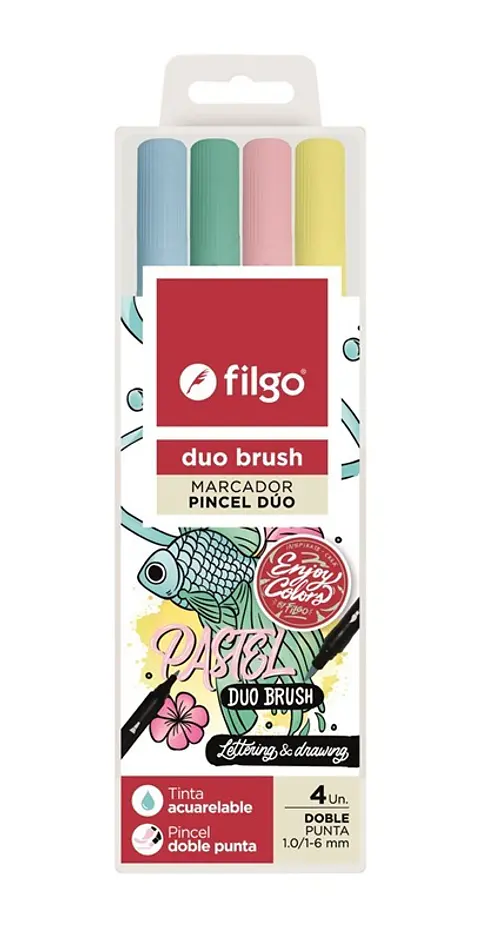 Marcador Filgo Duo Brush Doble Punta X 4 Pastel