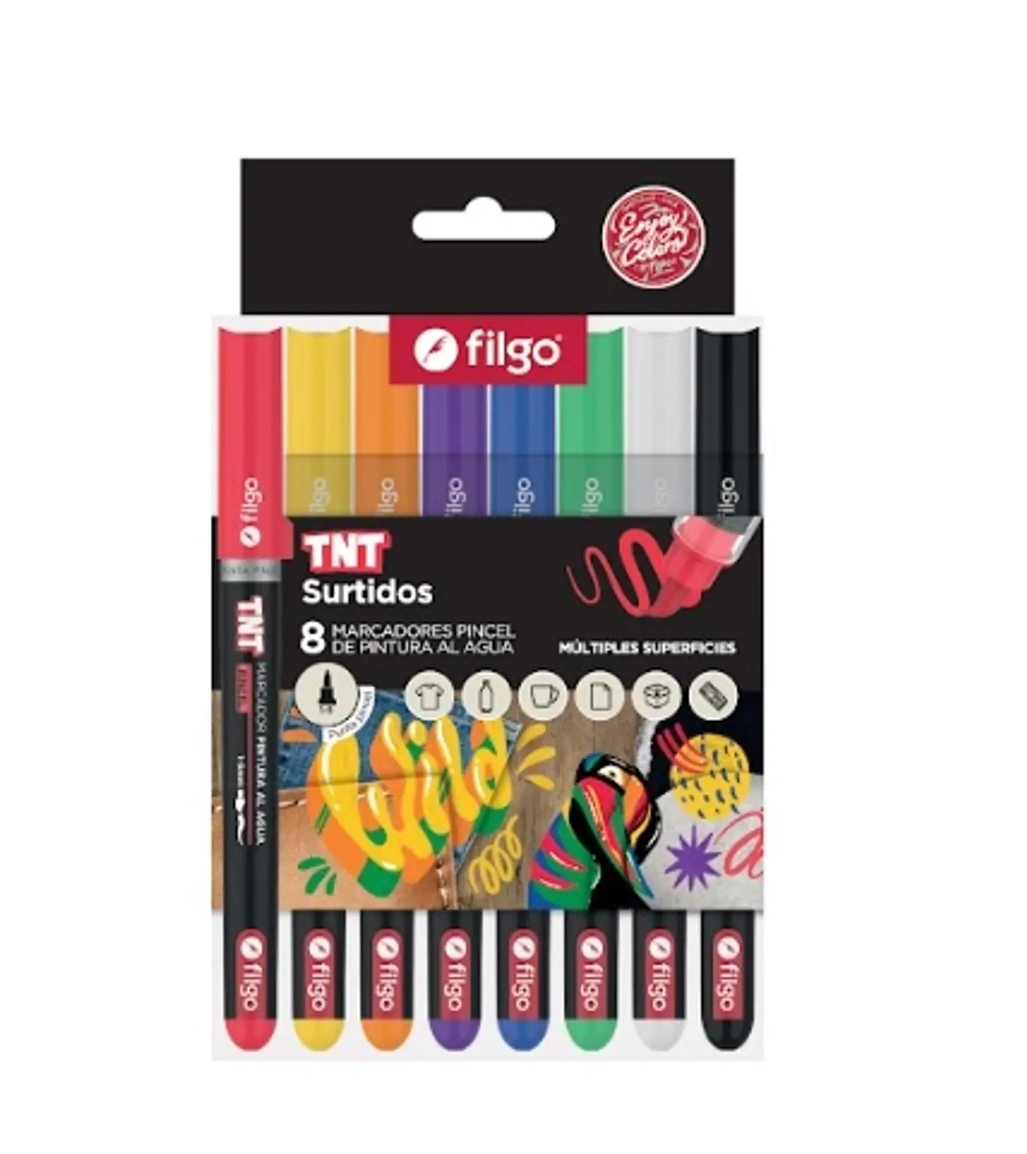 Marcadores Filgo Pintura Al Agua Tnt Punta Pincel X8u Surtidos 1