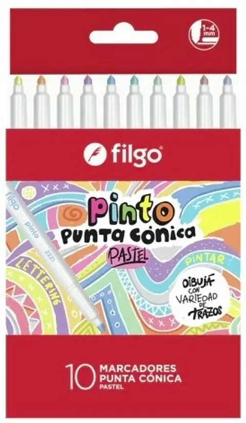 Marcador Filgo Pinto Punta Conica Estuche X10u. Pastel