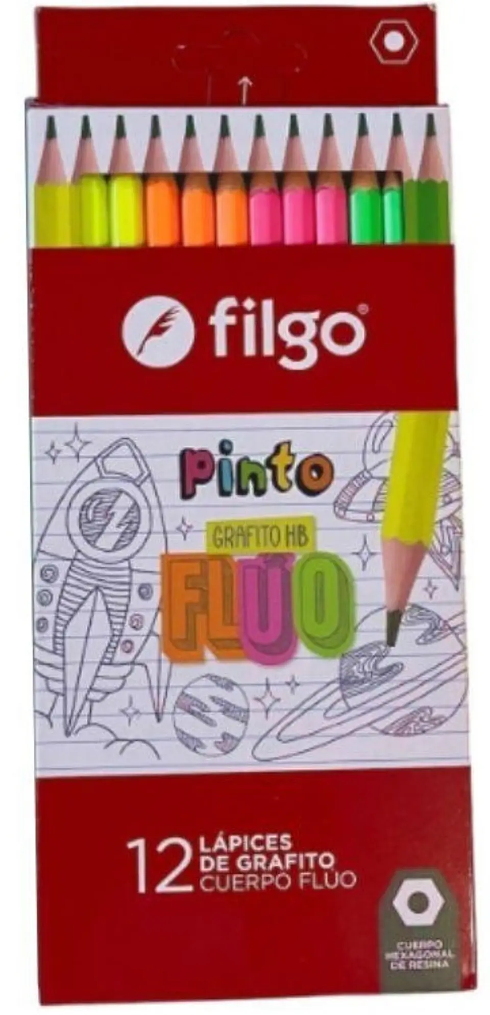 Lapiz Filgo Grafito Resina Pinto Hb Fluo X12 1