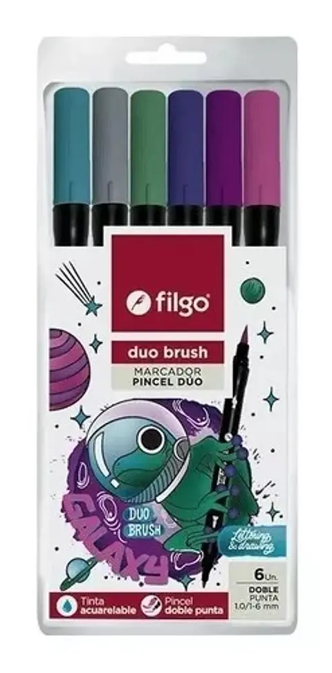 Marcador Filgo Duo Brush Doble Punta X 6