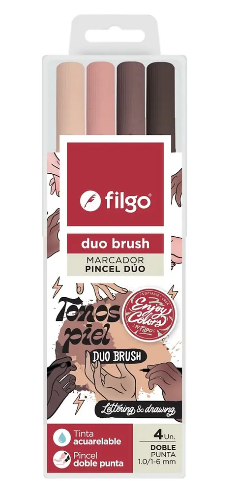 Marcador Filgo Duo Brush Doble Punta X 4 Piel