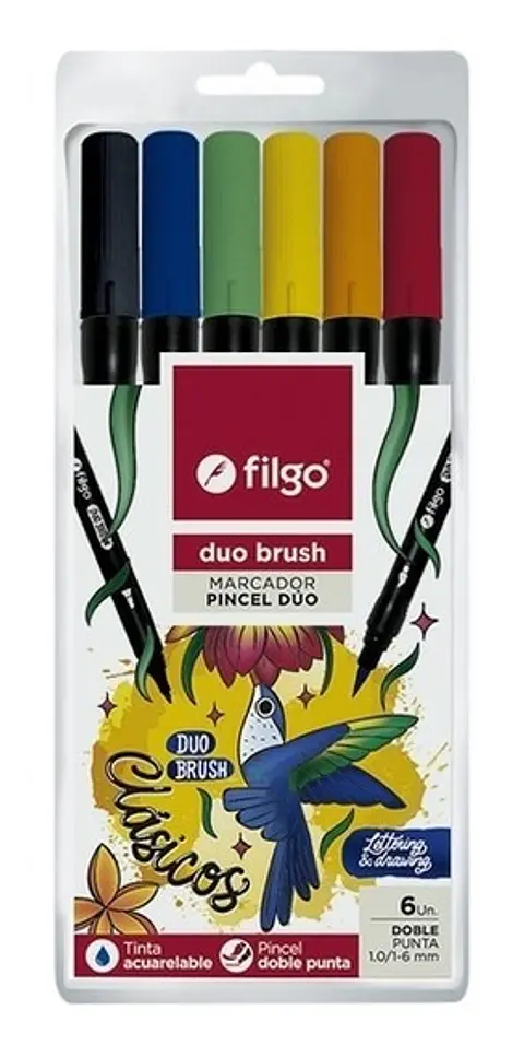 Marcador Filgo Duo Brush Doble Punta X 6