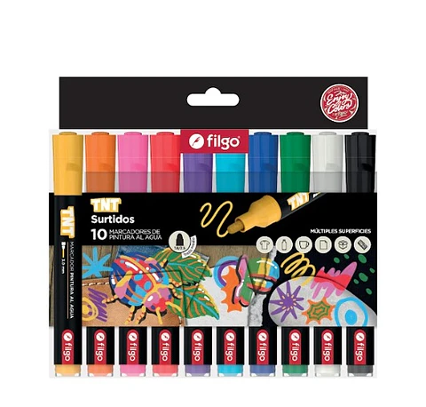 Marcadores Filgo Pintura Al Agua Tnt X10u Surtidos Trazo Medio.