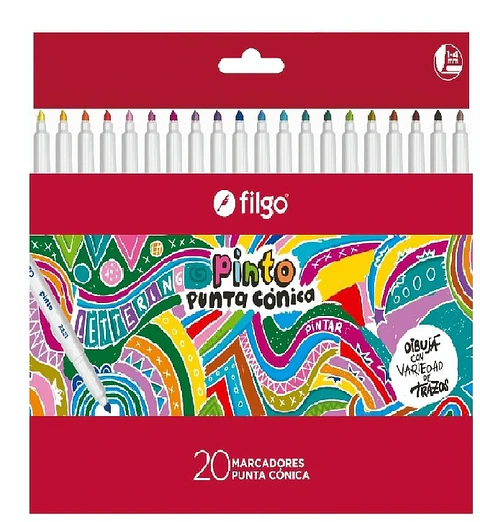 Marcador Filgo Pinto Punta Conica Estuche X20u. V/colores