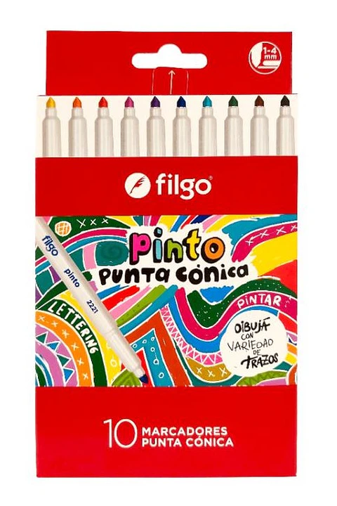 Marcador Filgo Pinto Punta Conica Estuche X10u. V/colores