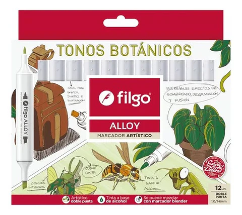 Marcadores Filgo Alloy Doble Punta Tonos Botanicos X12u