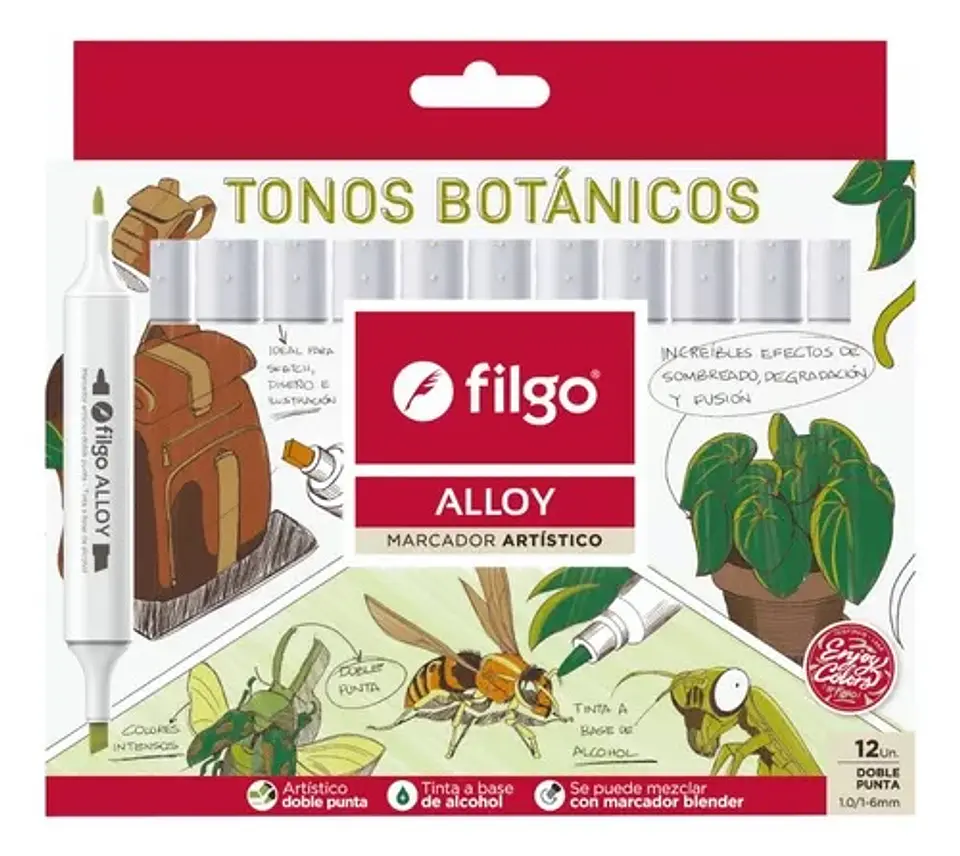 Marcadores Filgo Alloy Doble Punta Tonos Botanicos X12u 1