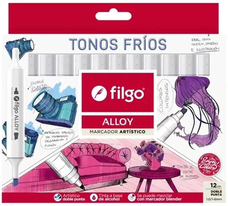 Marcadores Filgo Alloy Doble Punta Tonos Frios X12u 1