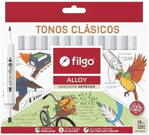 Marcadores Filgo Alloy Doble Punta Tonos Clasicos X12u