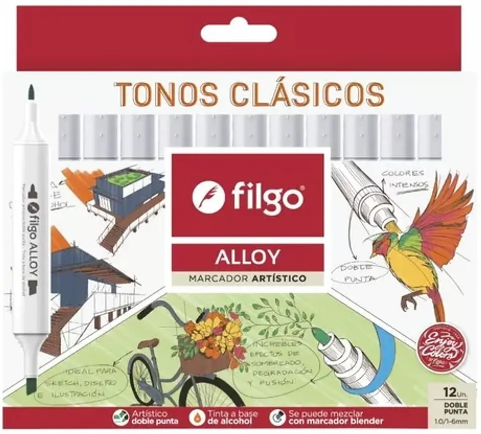 Marcadores Filgo Alloy Doble Punta Tonos Clasicos X12u 1