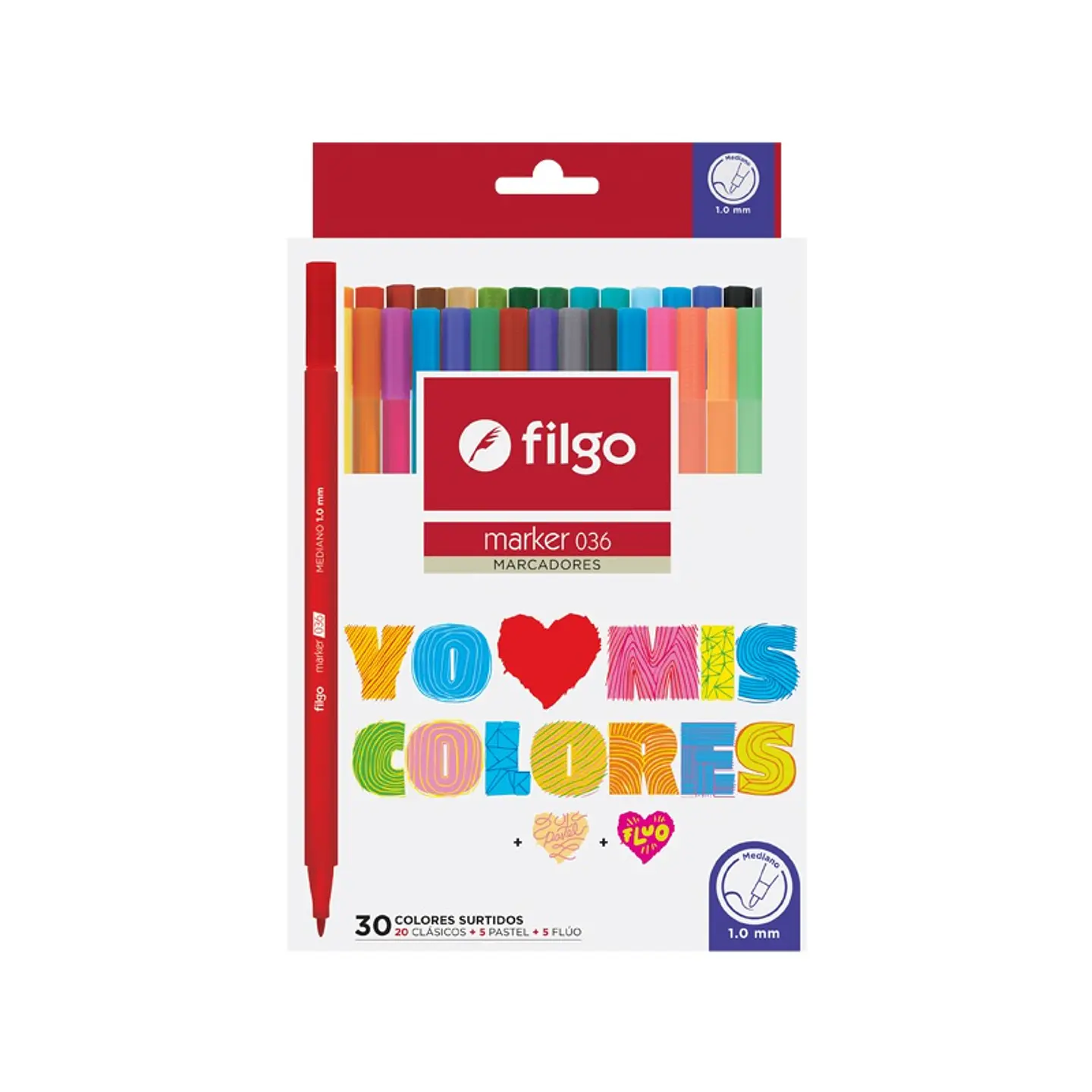 Marcador Escolar Filgo 036 Yo Amo Mis Colores 1.0 Mm X30u. V/colores 1