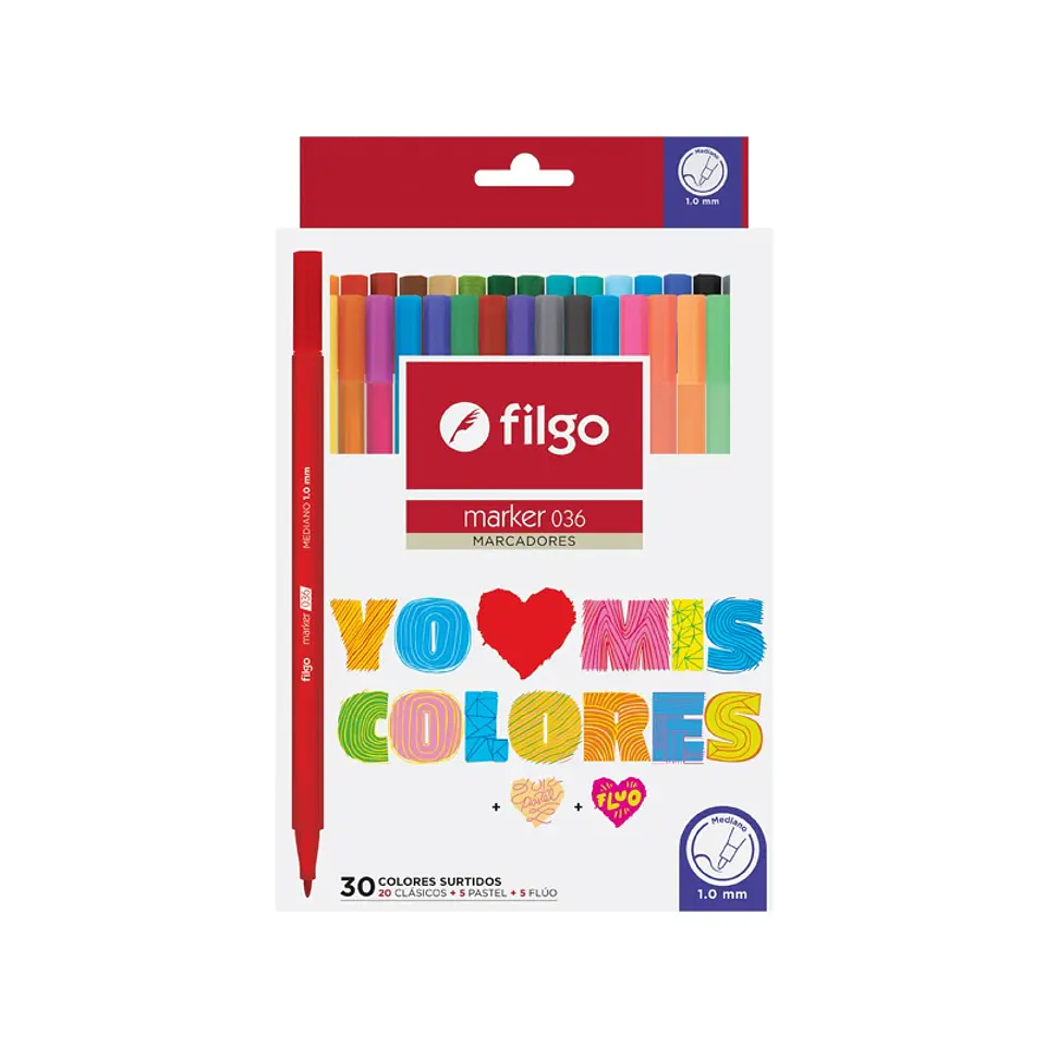 Marcador Escolar Filgo 036 Yo Amo Mis Colores 1.0 Mm X30u. V/colores 1