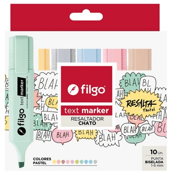 Resaltador Chato Filgo Text Marker Pastel X10u 1