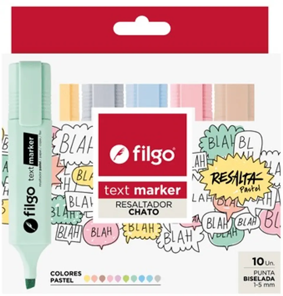 Resaltador Chato Filgo Text Marker Pastel X10u 1