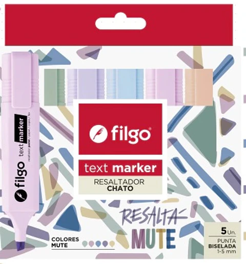 Resaltador Chato Filgo Text Marker Punta Biselada X5u