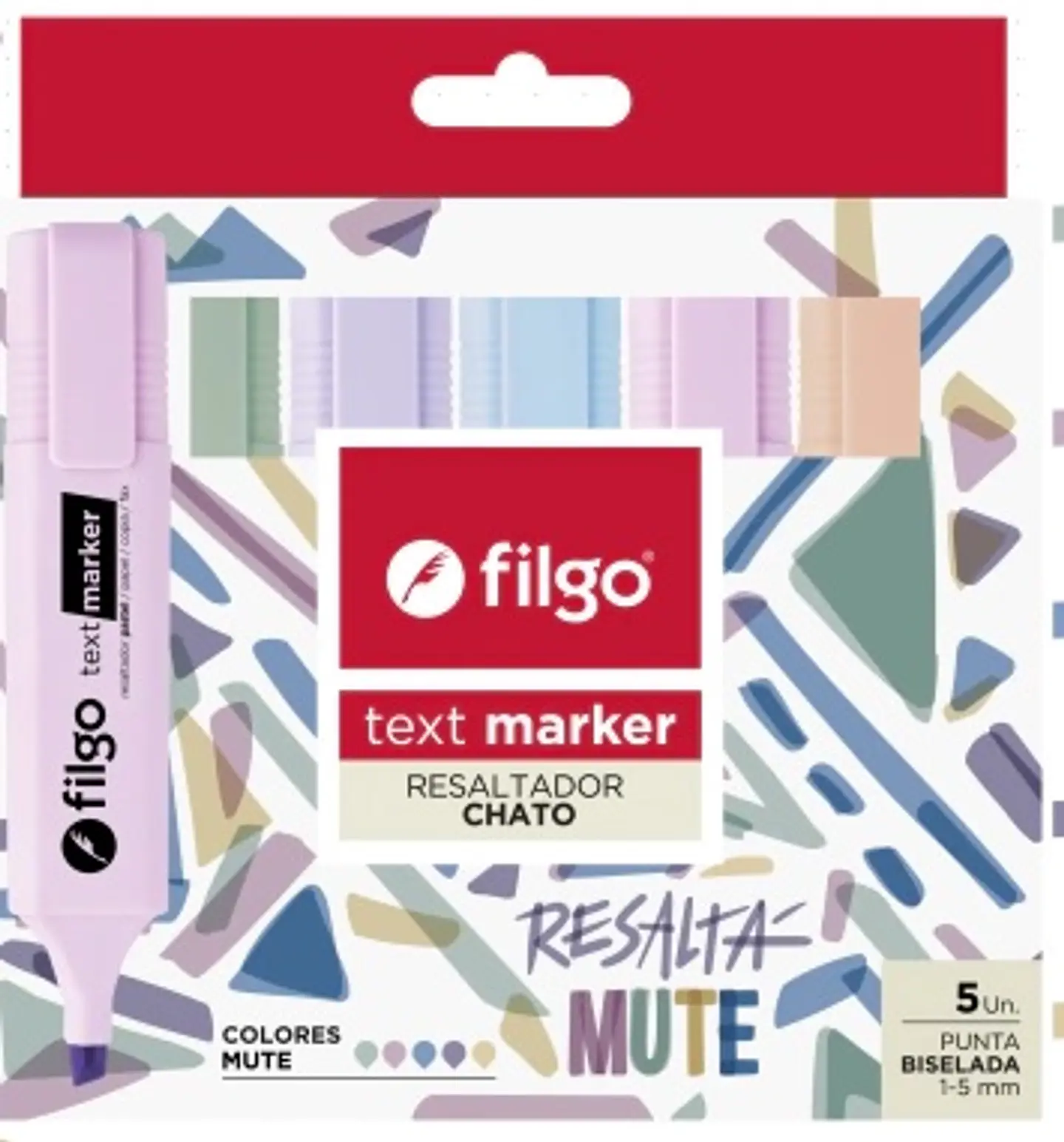 Resaltador Chato Filgo Text Marker Punta Biselada X5u 1