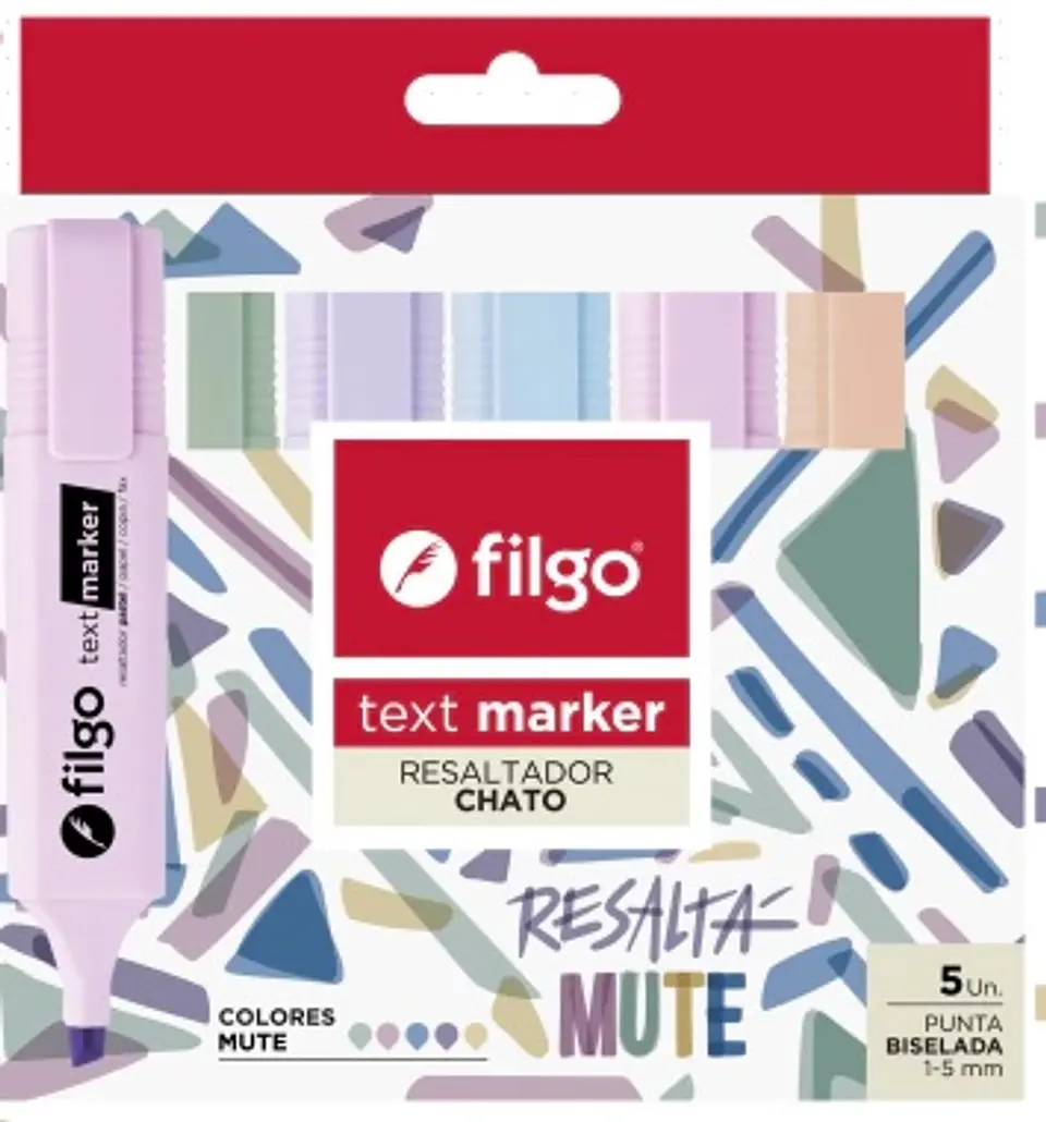 Resaltador Chato Filgo Text Marker Punta Biselada X5u 1