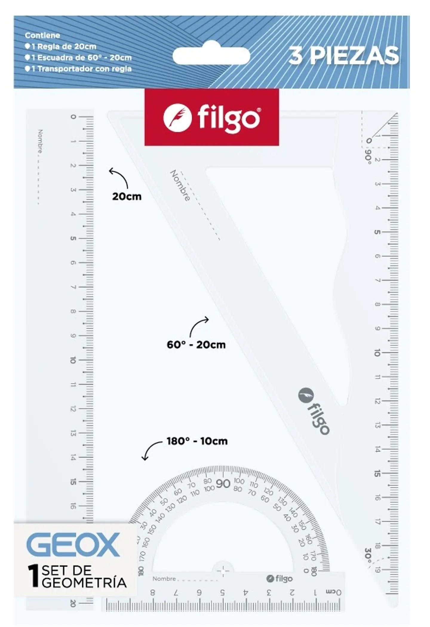 Set De Geometria Filgo Cristal X3 Piezas 1