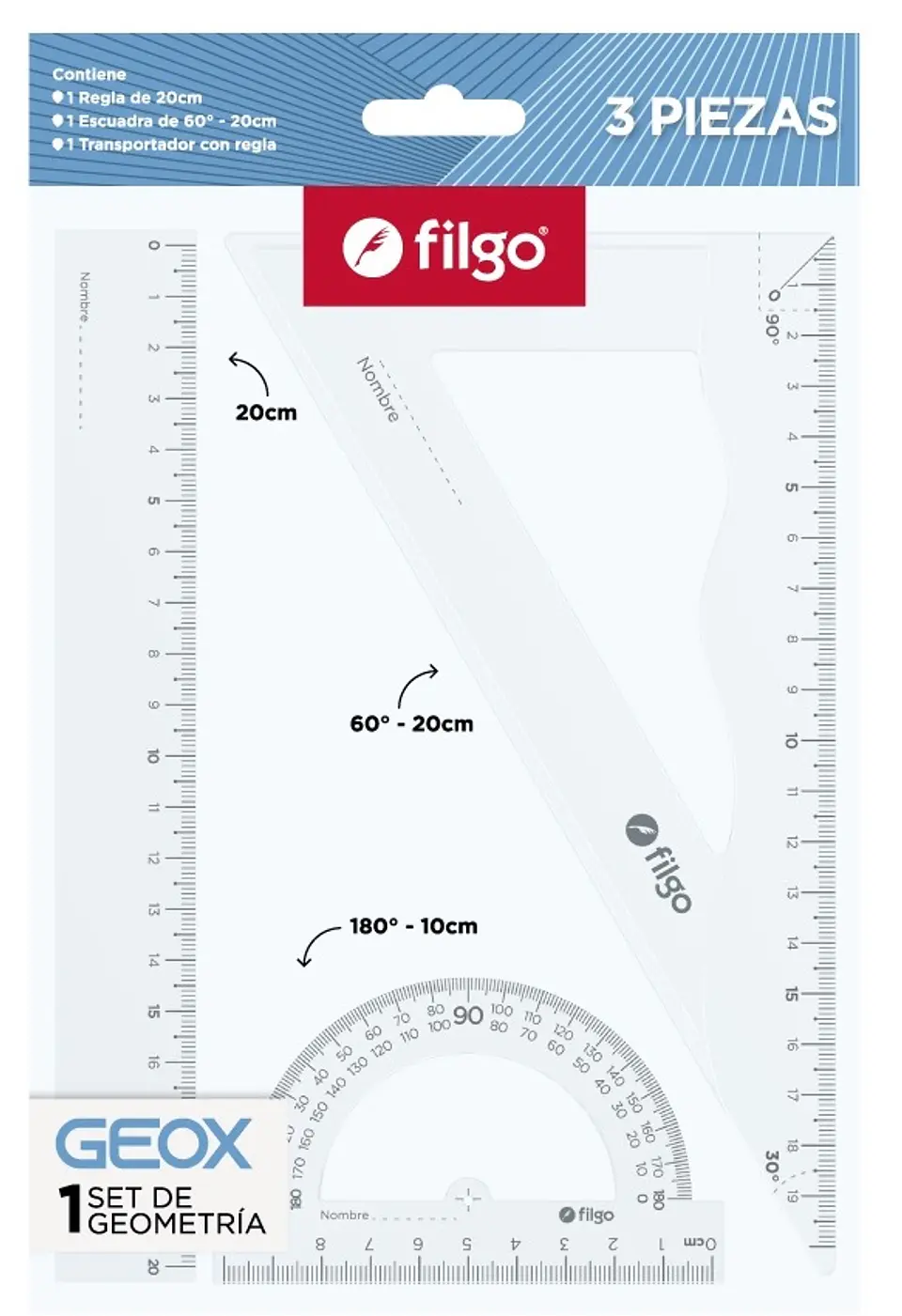 Set De Geometria Filgo Cristal X3 Piezas 1