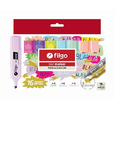 Resaltador Filgo Text Marker X 16u. V/colores + Metalizado