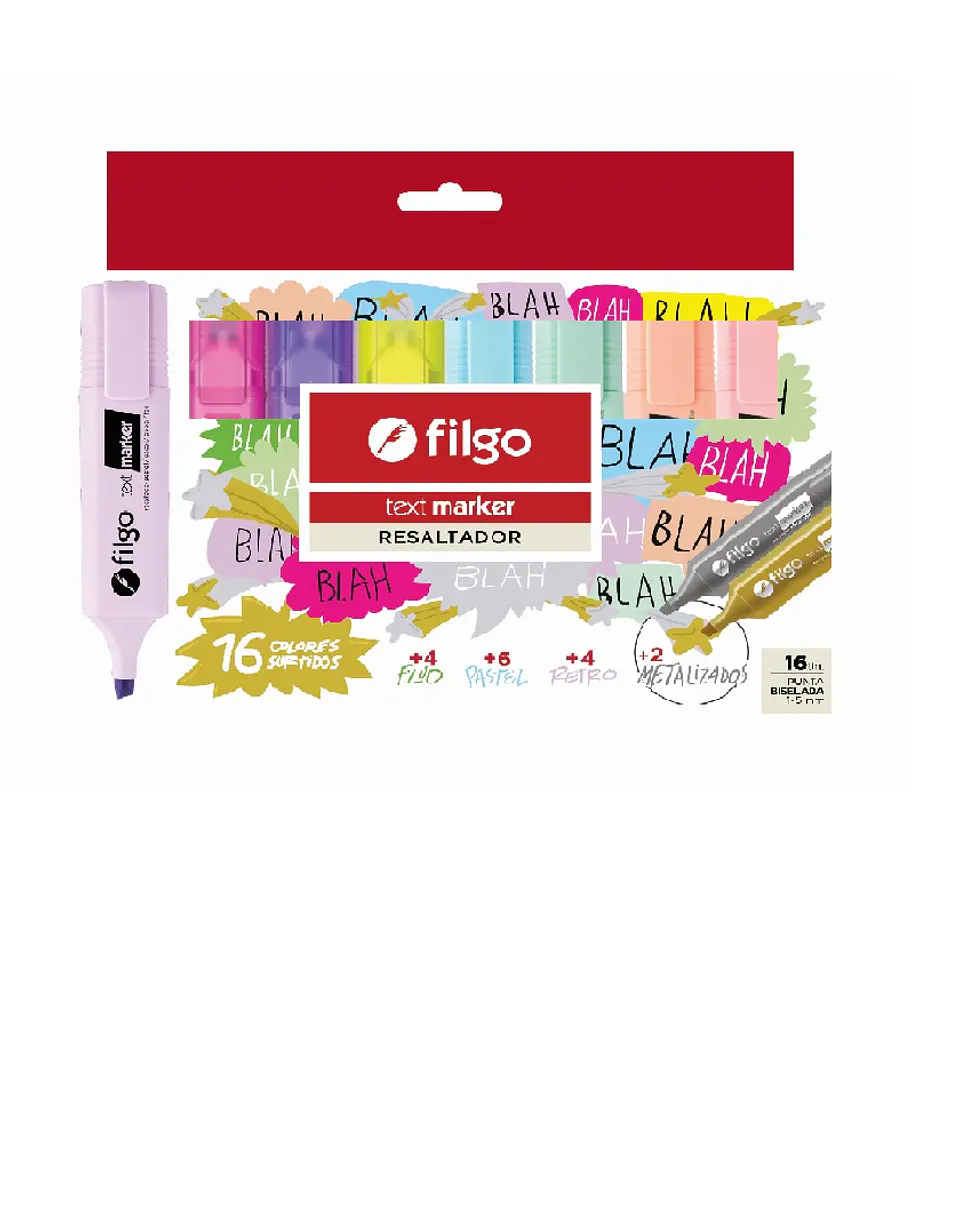 Resaltador Filgo Text Marker X 16u. V/colores + Metalizado 1