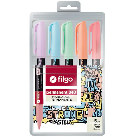 Marcador Filgo Permanente 040 Pta Fina X 5u.pastel