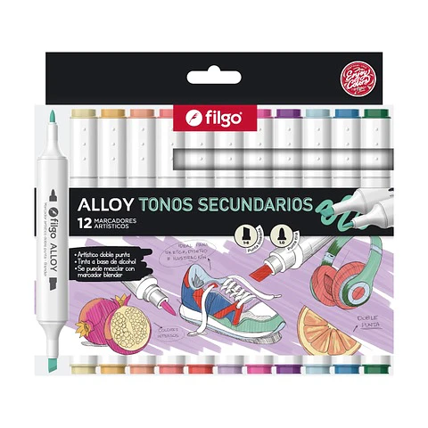 Marcadores Filgo Alloy Doble Punta Tonos Secundarios X12u