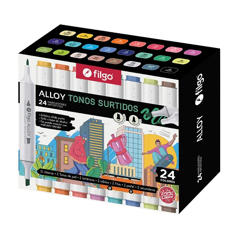 Marcadores Filgo Alloy Doble Punta Tonos Secundarios X24u