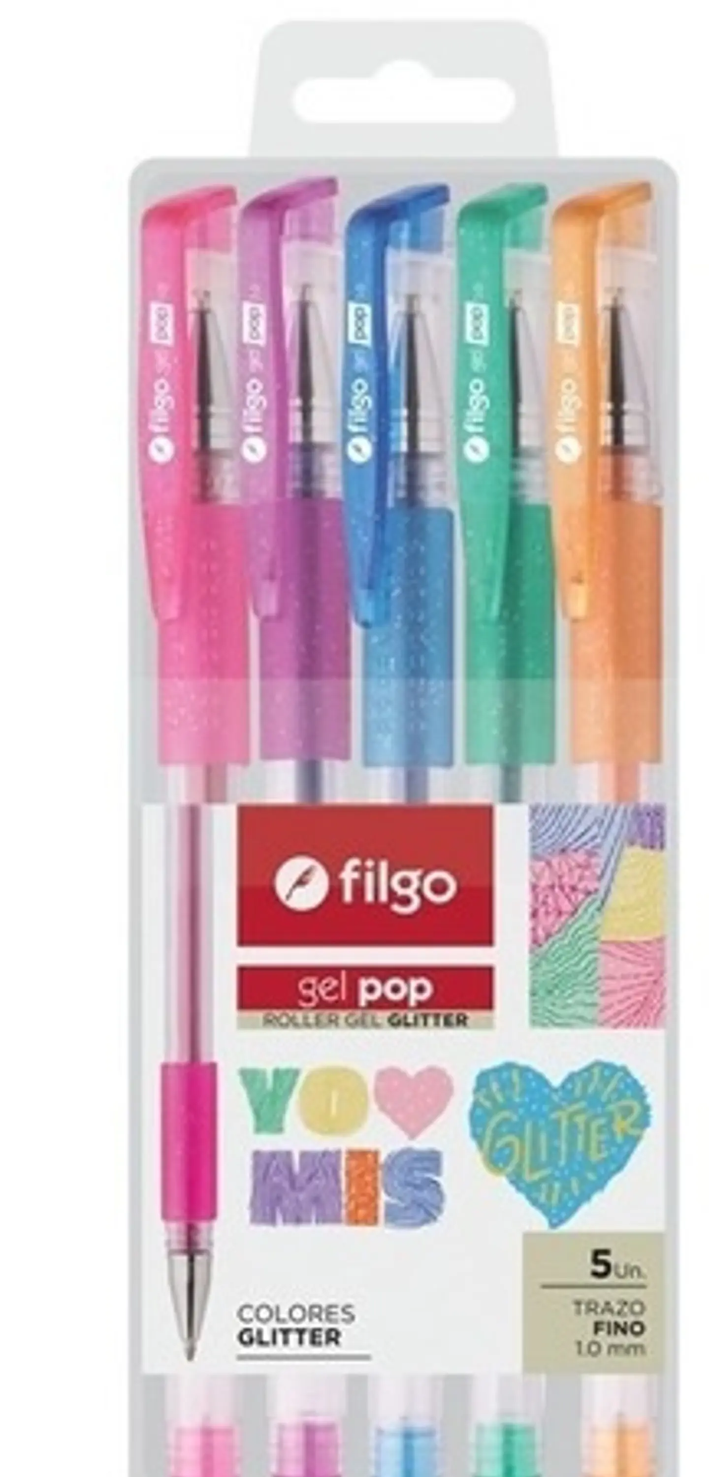 Boligrafo Filgo Roller Gel Pop Glitter Estuche X5u 1