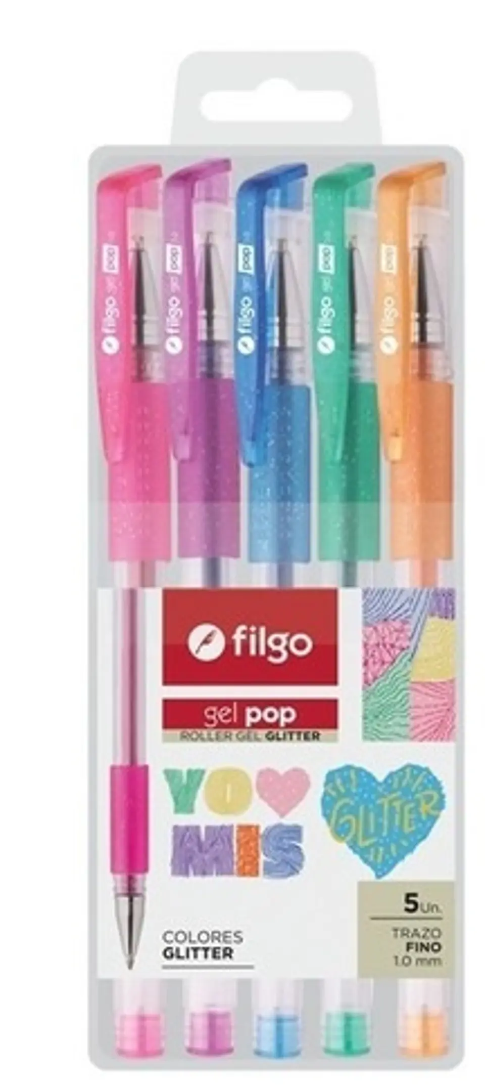 Boligrafo Filgo Roller Gel Pop Glitter Estuche X5u 1