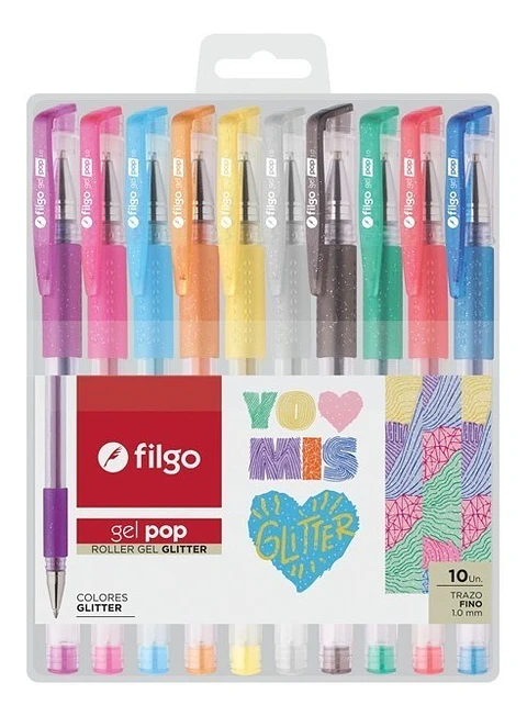 Boligrafo Filgo Roller Gel Pop Glitter Estuche X10u
