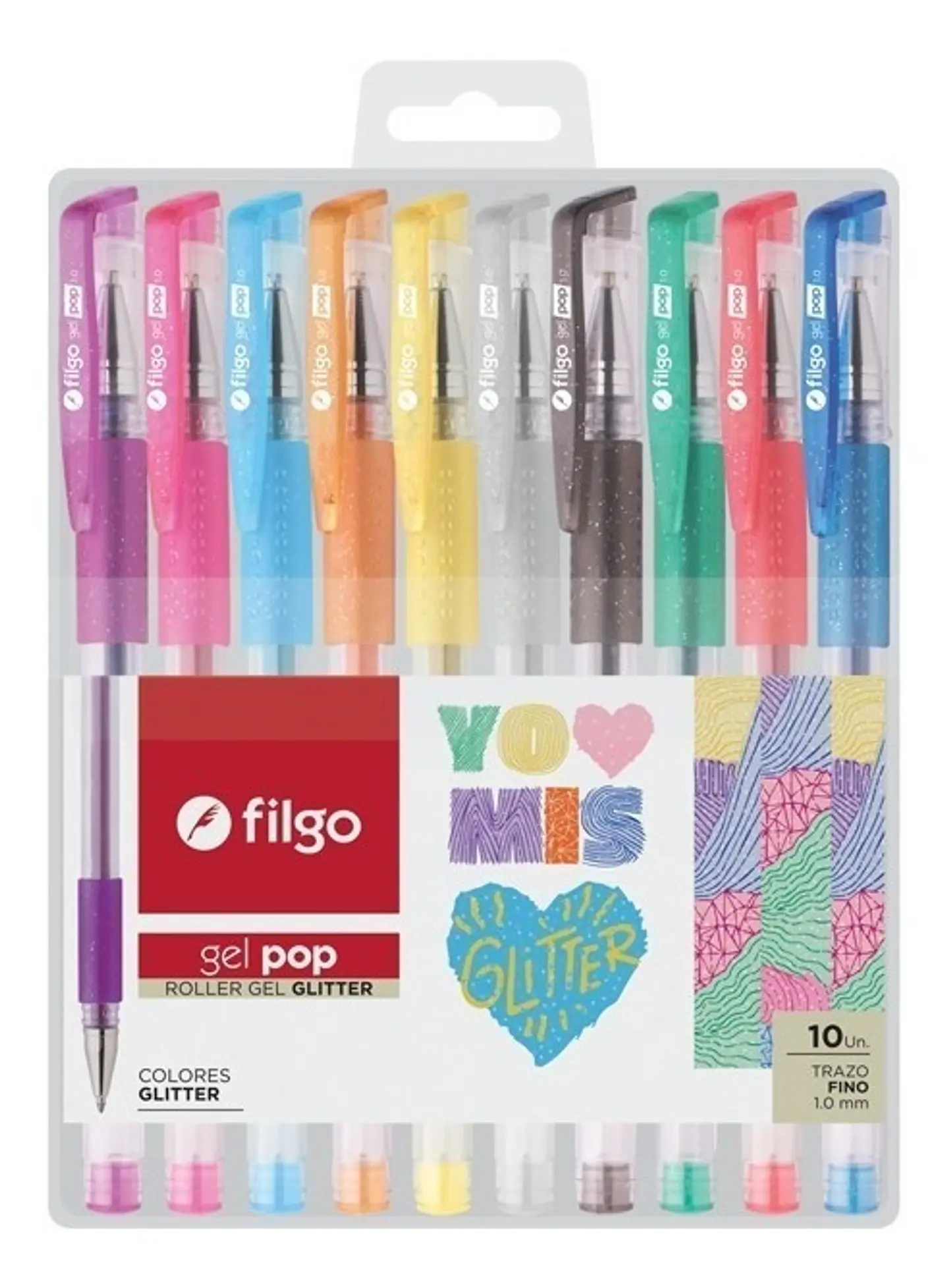 Boligrafo Filgo Roller Gel Pop Glitter Estuche X10u 1