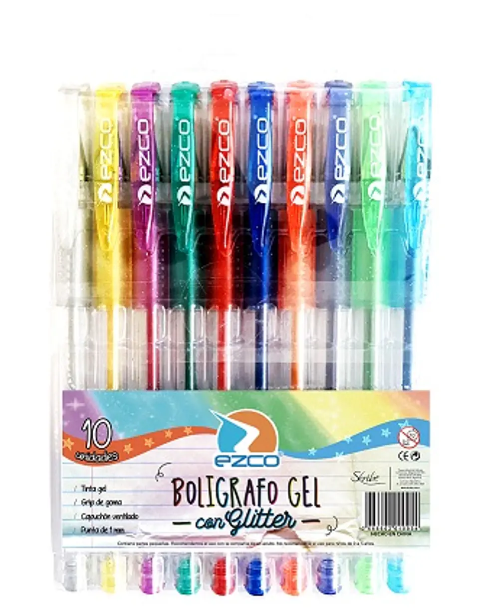 Boligrafo Ezco Gel Glitter X 10u. 1