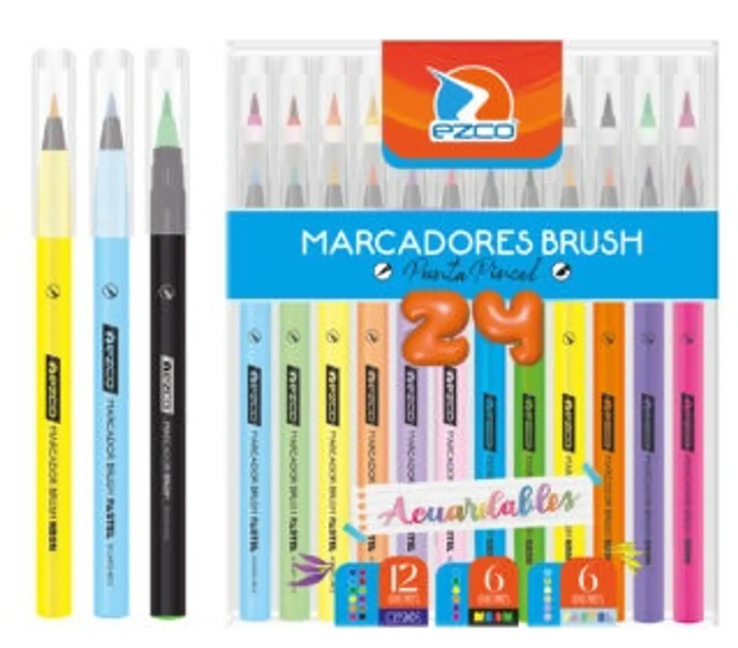 Marcador Ezco Brush Punta Pincel x24 1