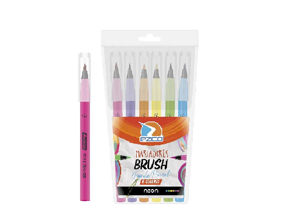Marcador Ezco Brush Punta Pincel Neon X 6u. 1