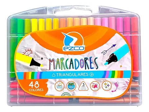 Marcadores Ezco Triangulares X 48 Colores (valija Plastica)