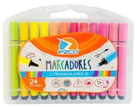 Marcadores Ezco Triangulares X 24 Colores (valija Plastica)