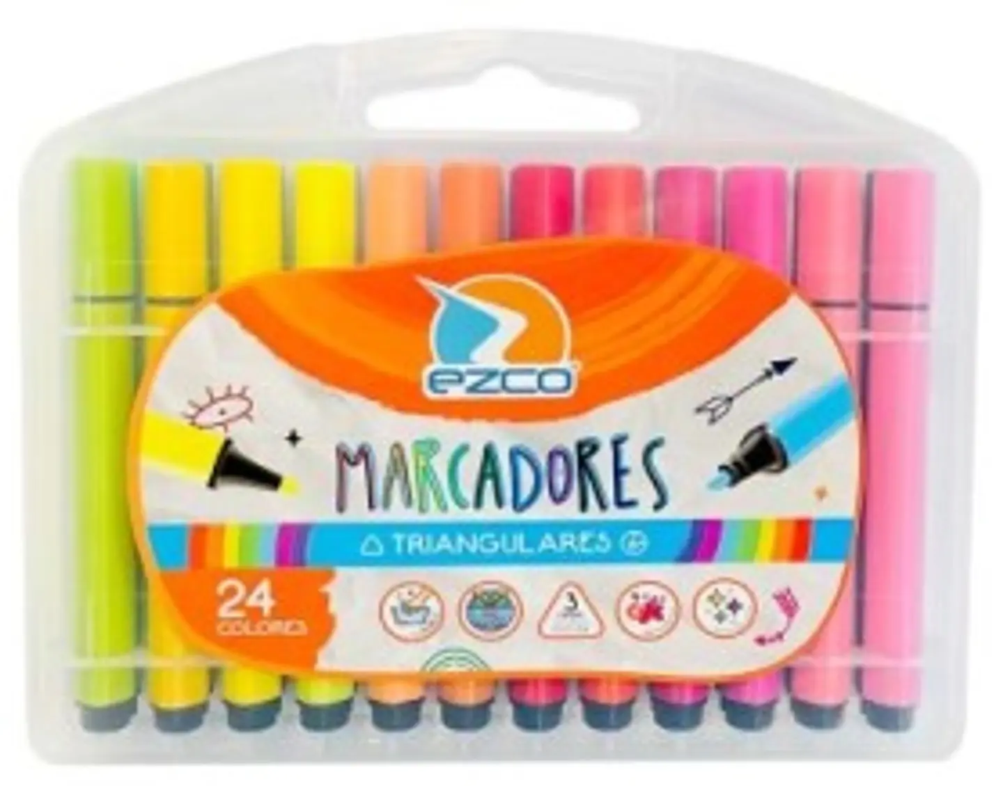 Marcadores Ezco Triangulares X 24 Colores (valija Plastica) 1