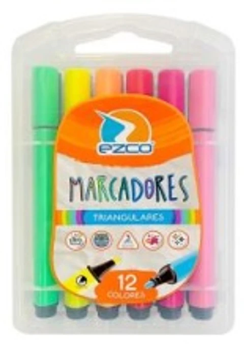 Marcadores Ezco Triangulares X 12 Colores (valija Plastica)