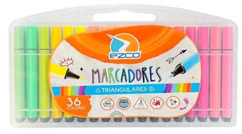 Marcadores Ezco Triangulares X 36 Colores (valija Plastica)
