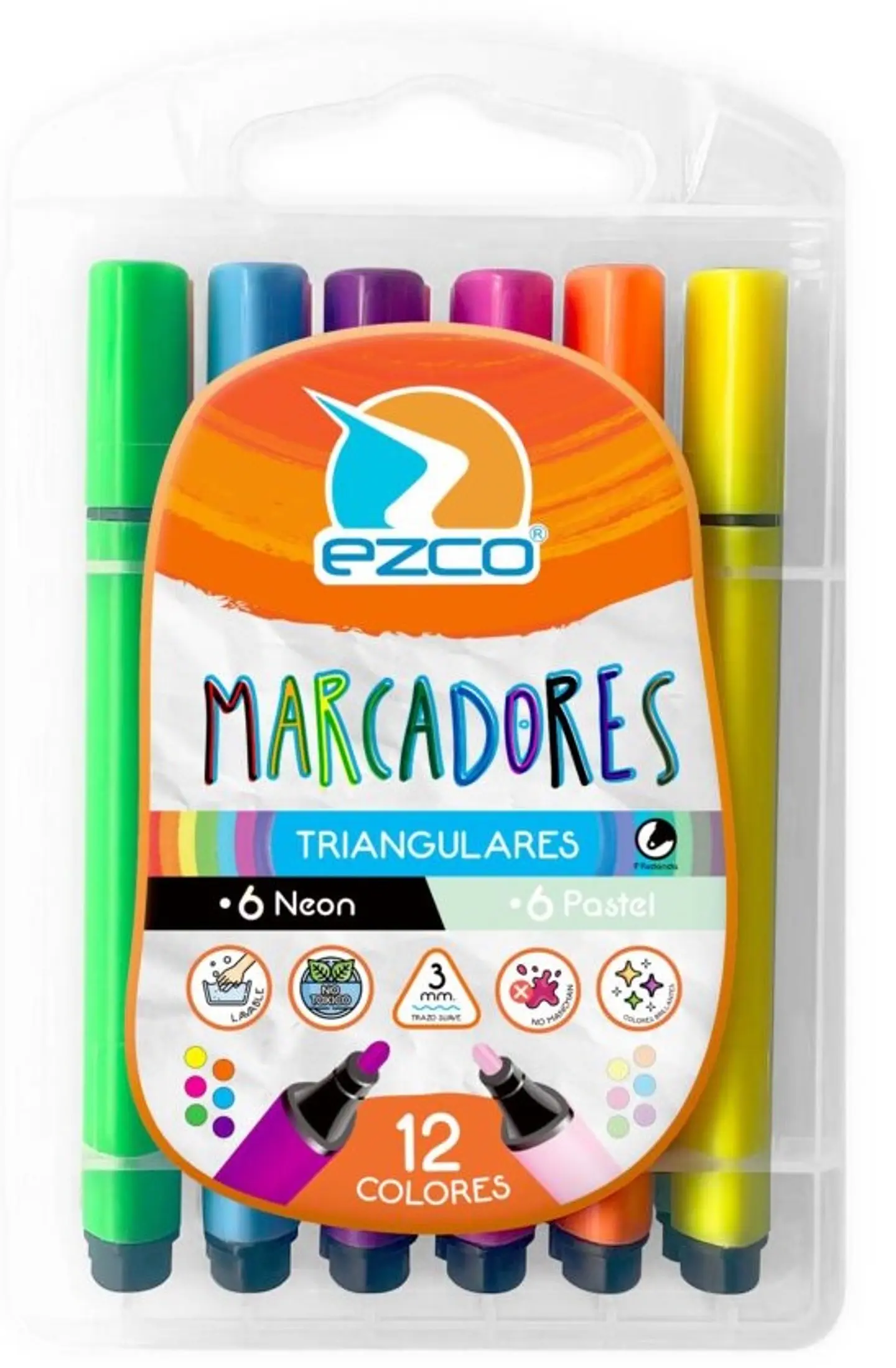 Marcador Ezco Triangular X12 Colores Neon+pastel (valija Plastica) 1