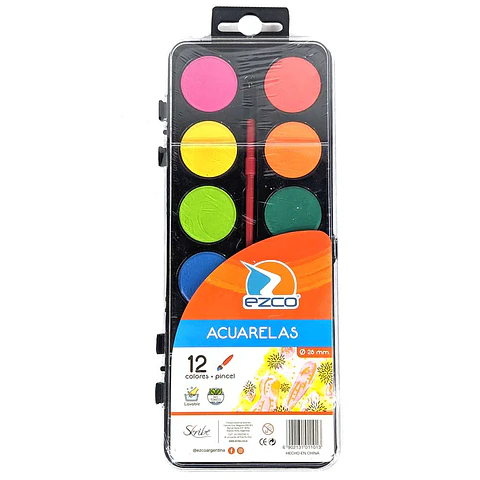 Acuarela Ezco X 12 Colores Estuche + Pincel
