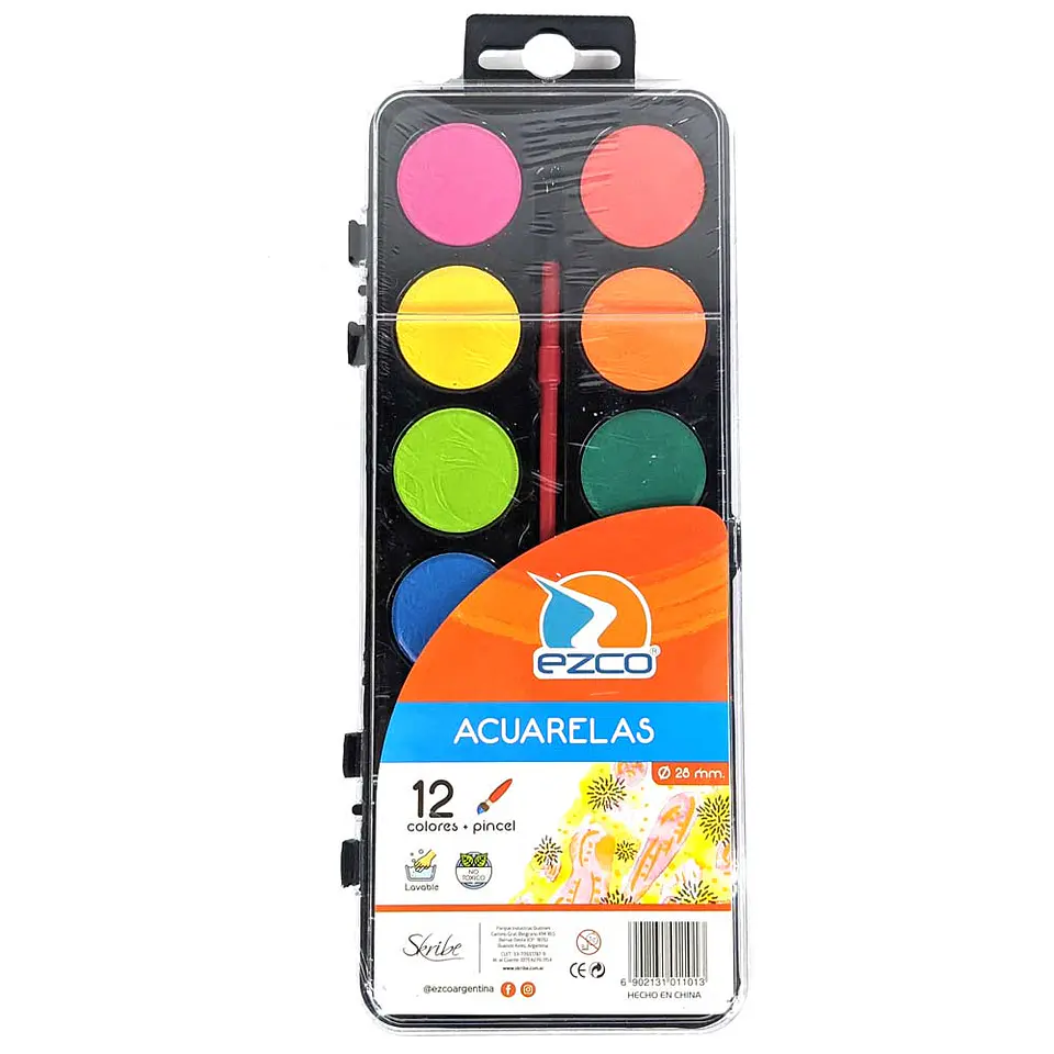 Acuarela Ezco X 12 Colores Estuche + Pincel 1