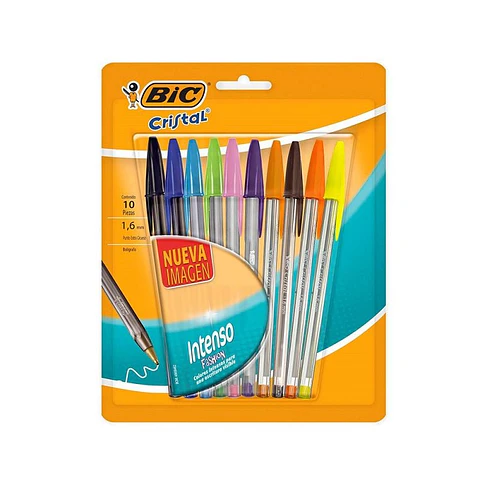 Bolígrafo Bic Cristal Intenso 1.6 Blister X10u V/colores